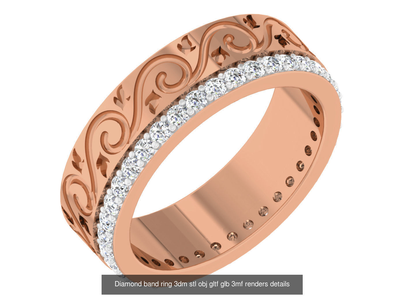 99 Diamond band ring 3dm stl obj gltf glb 3mf renders details 3D Model Collection_98