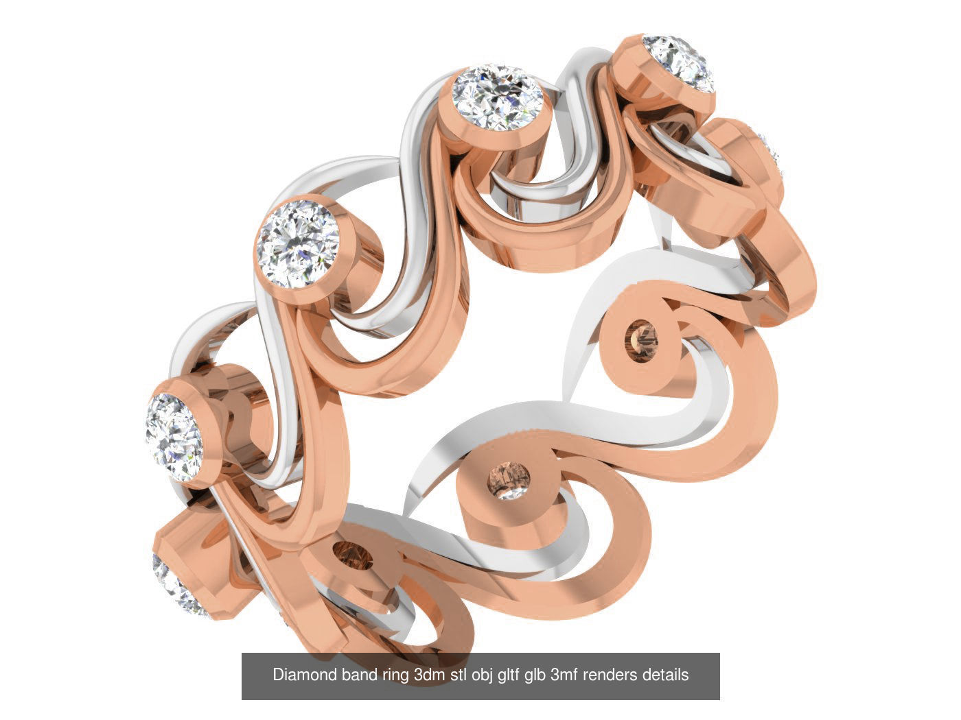 99 Diamond band ring 3dm stl obj gltf glb 3mf renders details 3D Model Collection_96
