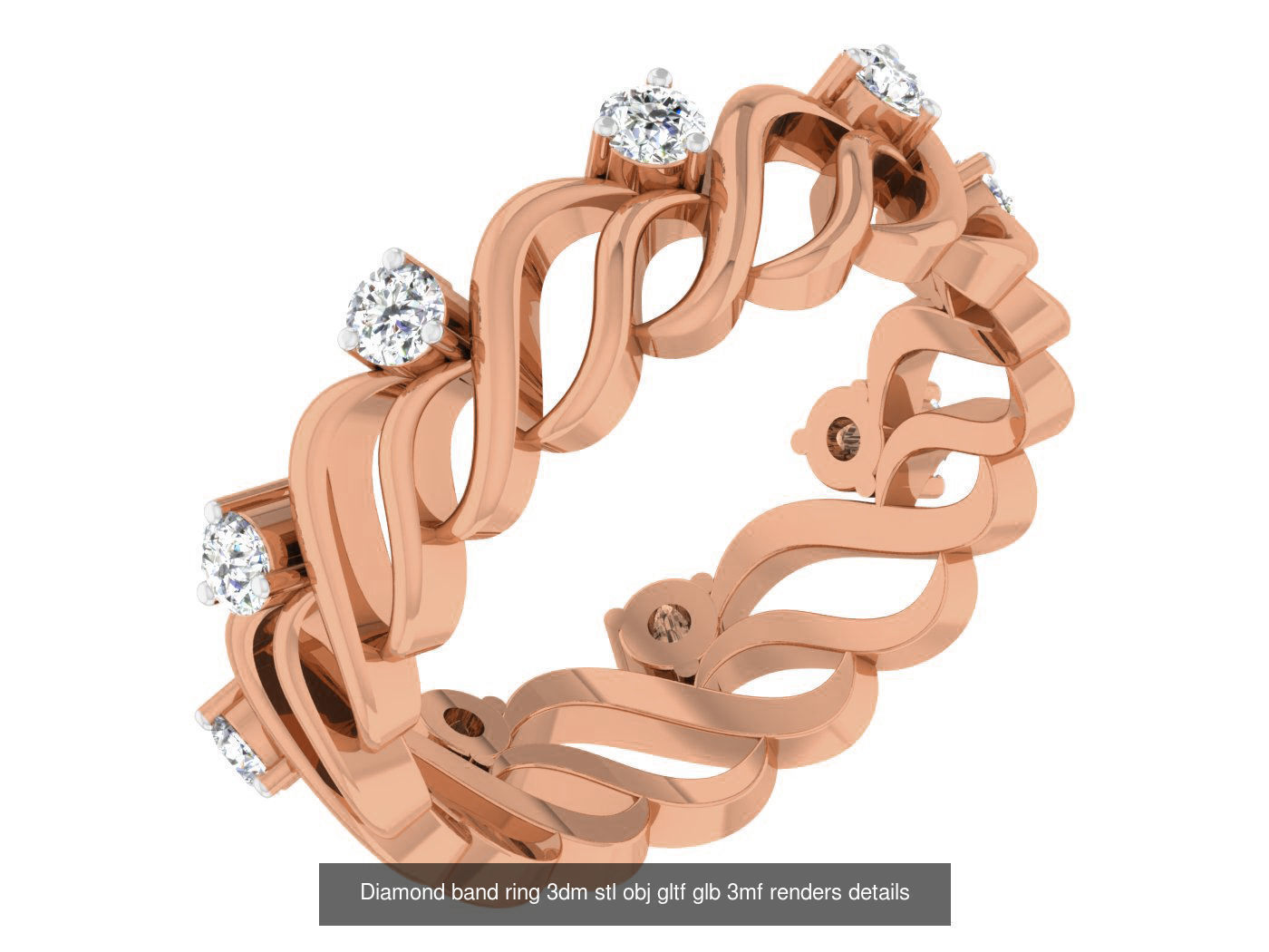 99 Diamond band ring 3dm stl obj gltf glb 3mf renders details 3D Model Collection_18