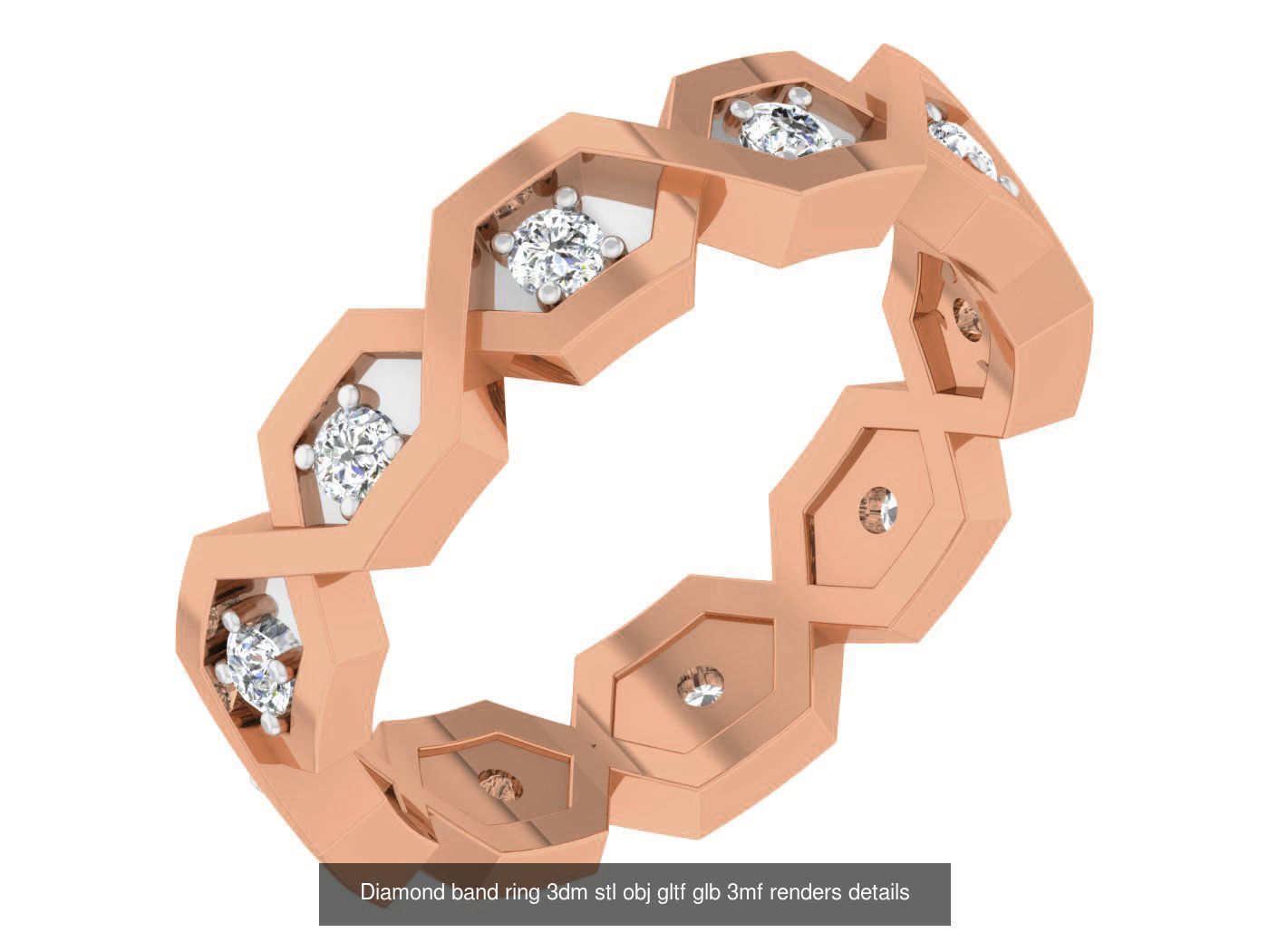 99 Diamond band ring 3dm stl obj gltf glb 3mf renders details 3D Model Collection_44