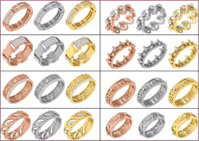 99 Diamond band ring 3dm stl obj gltf glb 3mf renders details 