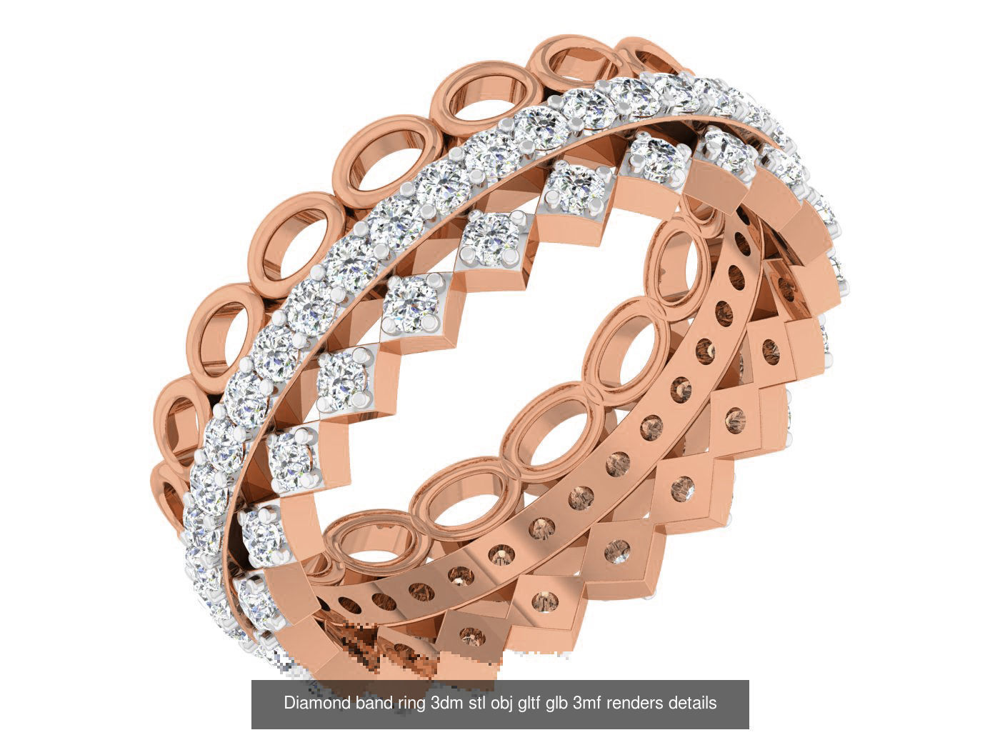 99 Diamond band ring 3dm stl obj gltf glb 3mf renders details 3D Model Collection_64