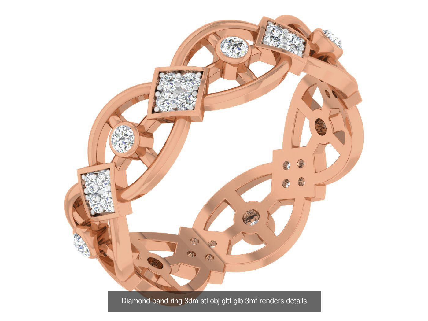 99 Diamond band ring 3dm stl obj gltf glb 3mf renders details 3D Model Collection_50