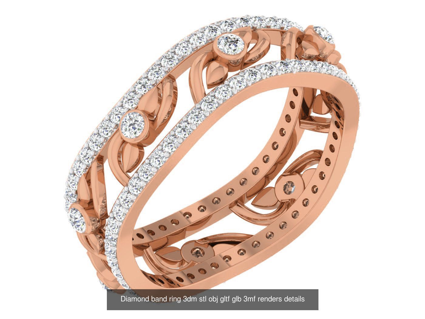 99 Diamond band ring 3dm stl obj gltf glb 3mf renders details 3D Model Collection_14