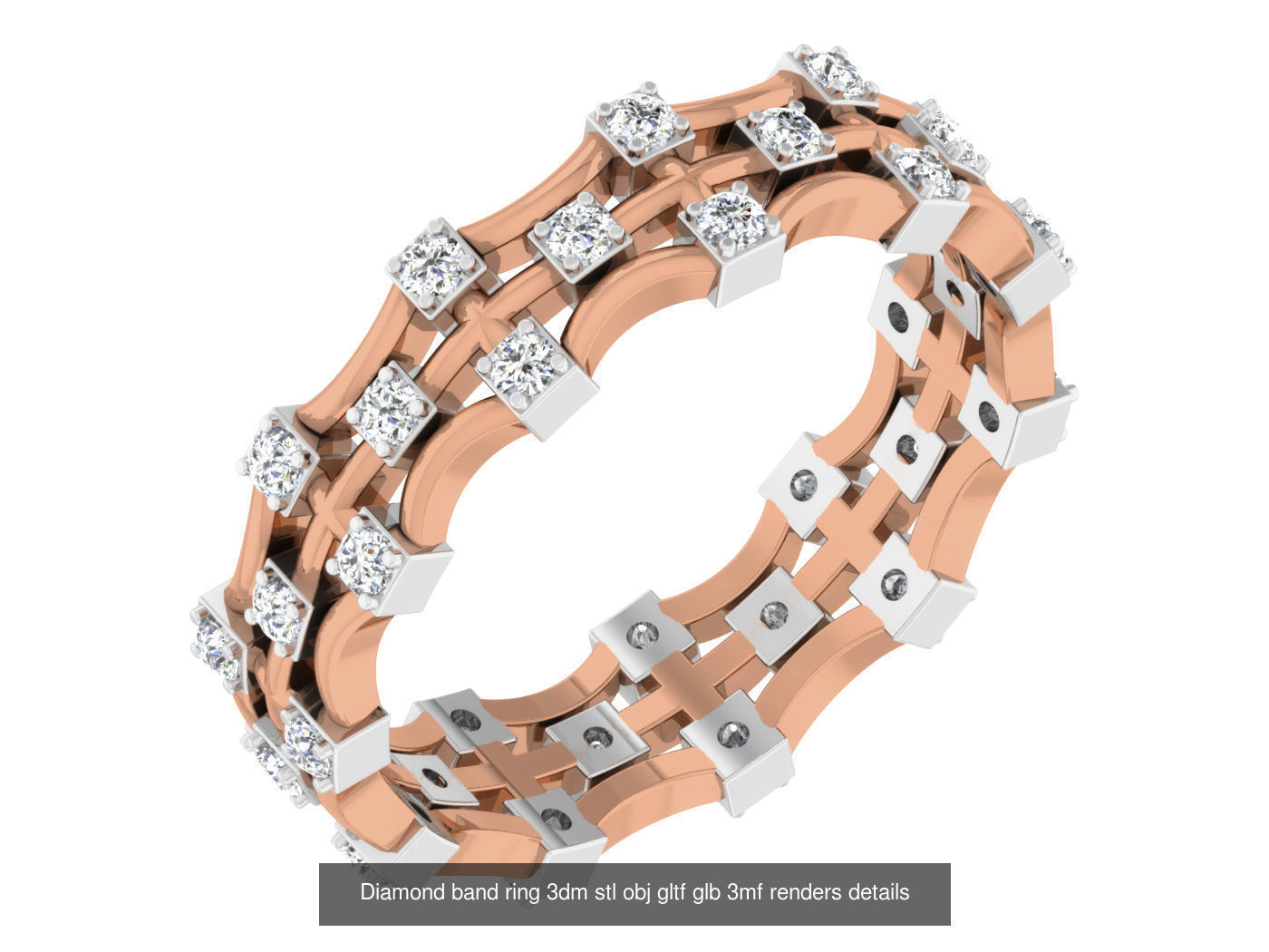 99 Diamond band ring 3dm stl obj gltf glb 3mf renders details 3D Model Collection_49