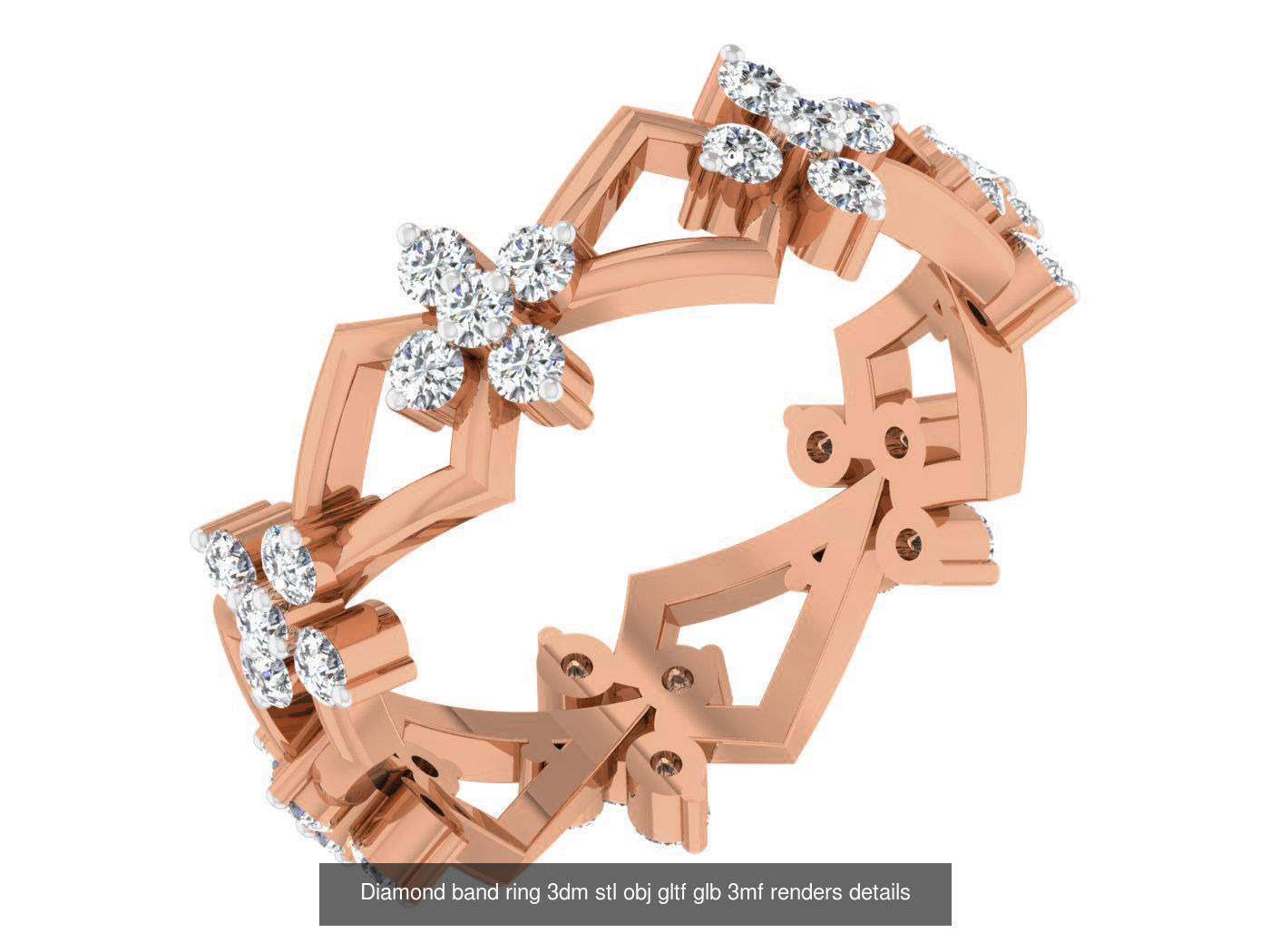 99 Diamond band ring 3dm stl obj gltf glb 3mf renders details 3D Model Collection_74