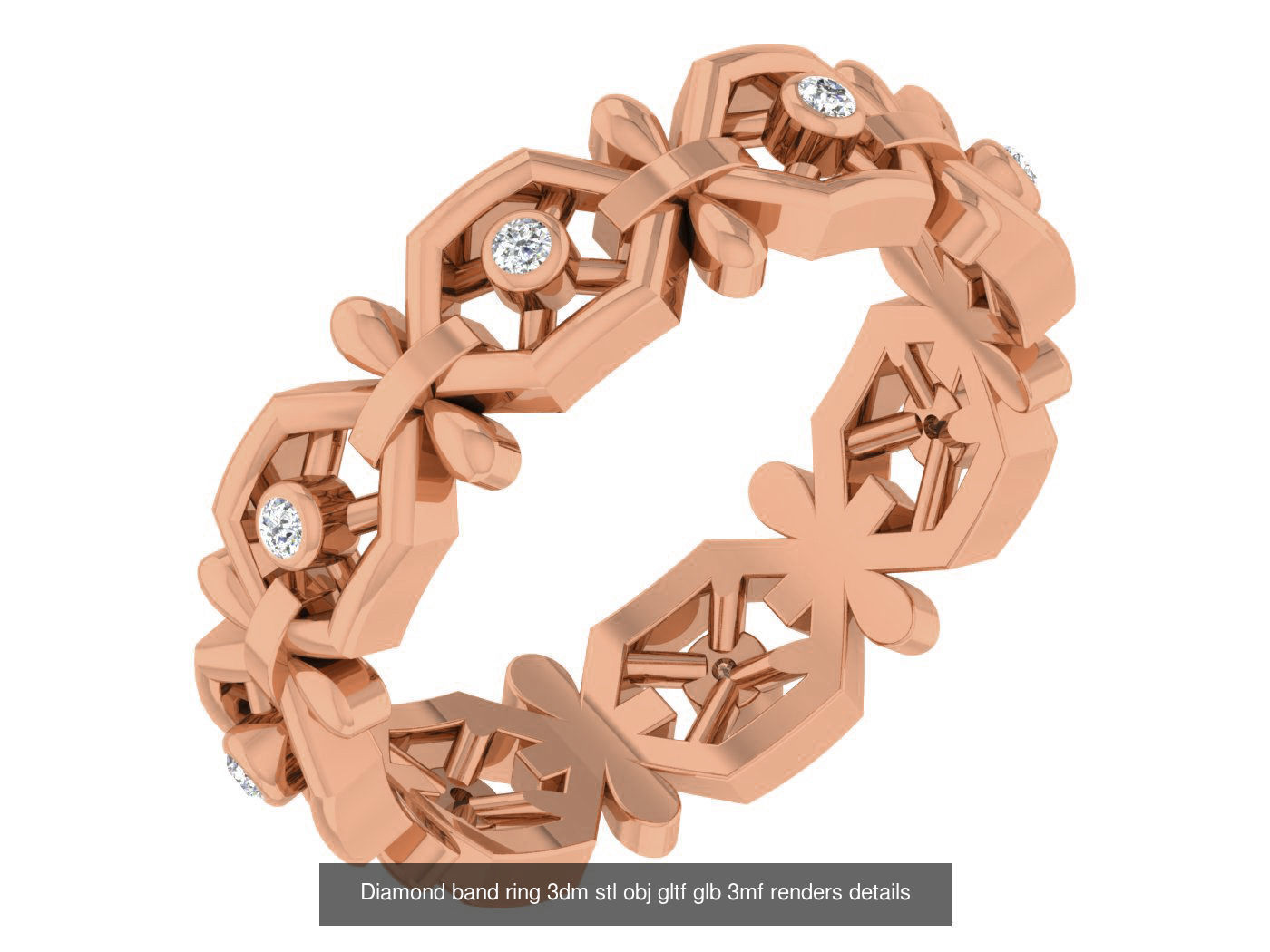 99 Diamond band ring 3dm stl obj gltf glb 3mf renders details 3D Model Collection_40