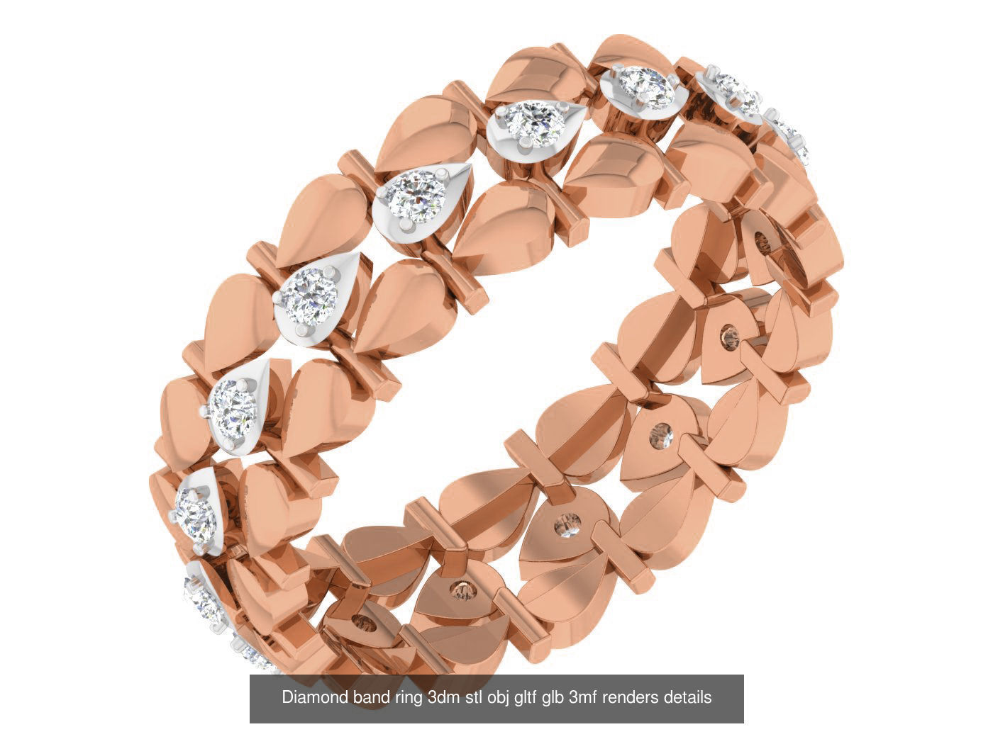 99 Diamond band ring 3dm stl obj gltf glb 3mf renders details 3D Model Collection_23