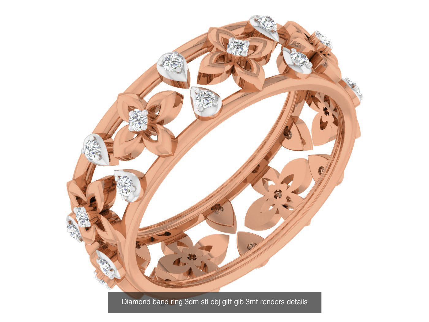 99 Diamond band ring 3dm stl obj gltf glb 3mf renders details 3D Model Collection_30