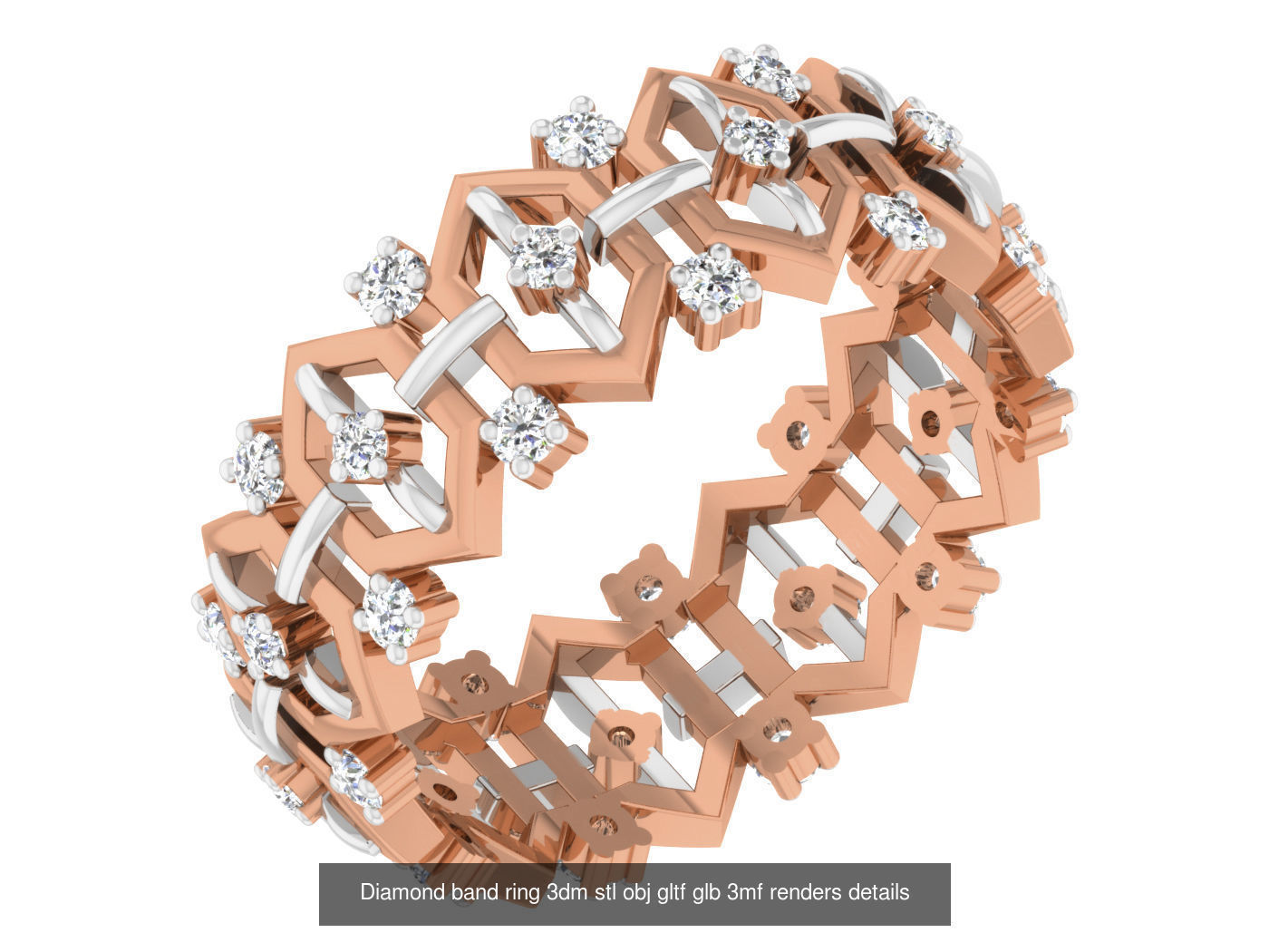 99 Diamond band ring 3dm stl obj gltf glb 3mf renders details 3D Model Collection_78