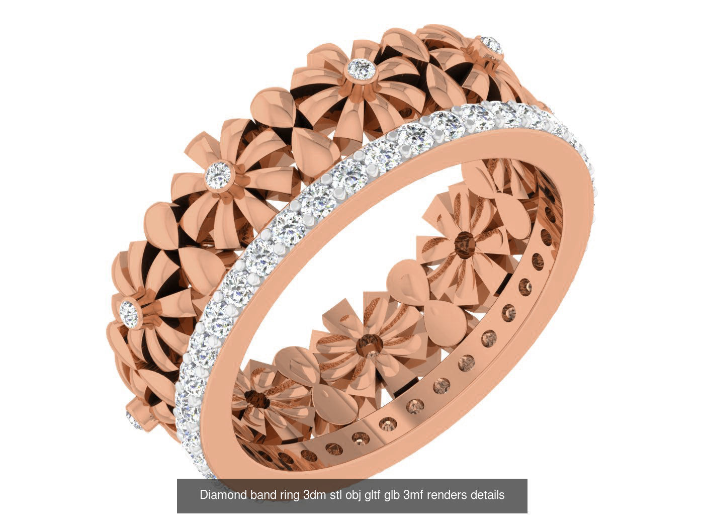 99 Diamond band ring 3dm stl obj gltf glb 3mf renders details 3D Model Collection_63