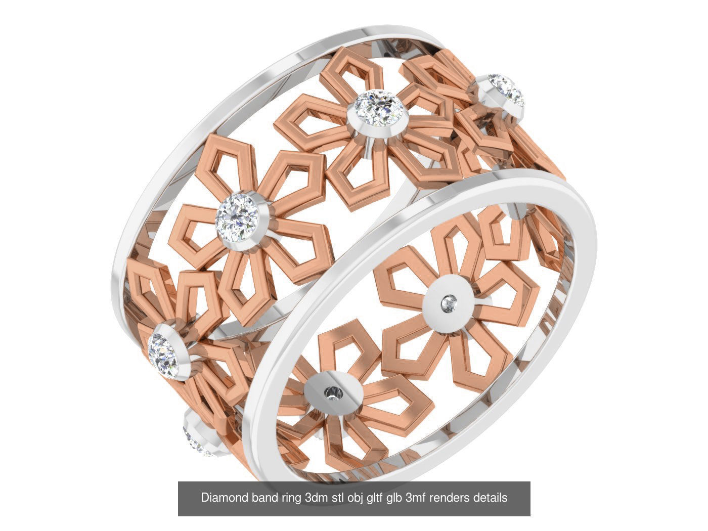 99 Diamond band ring 3dm stl obj gltf glb 3mf renders details 3D Model Collection_88