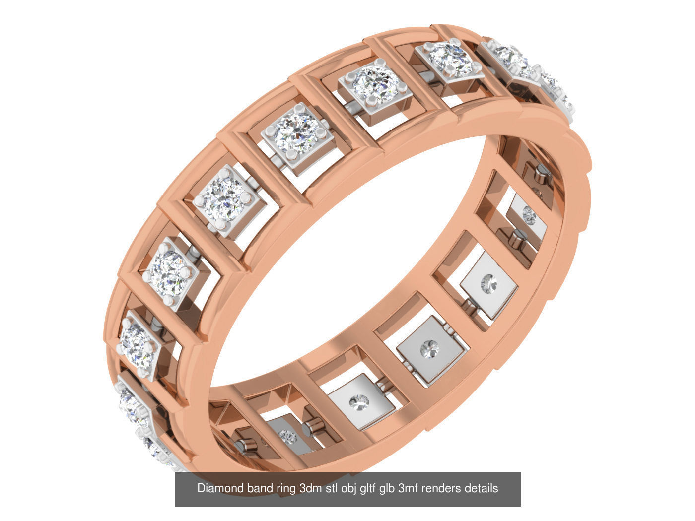 99 Diamond band ring 3dm stl obj gltf glb 3mf renders details 3D Model Collection_38