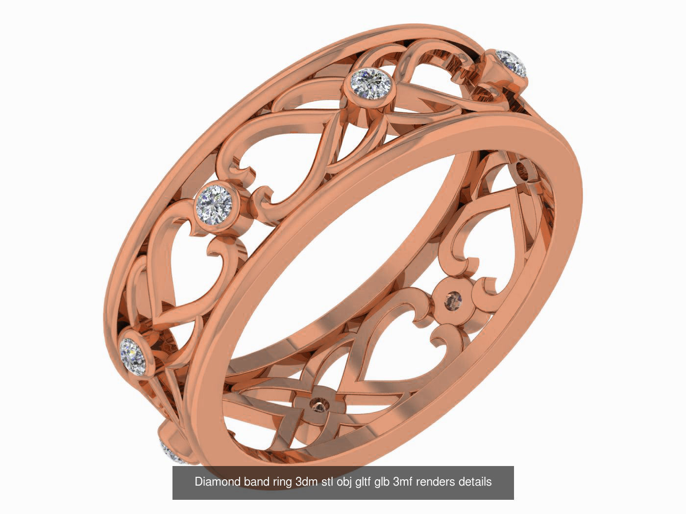 99 Diamond band ring 3dm stl obj gltf glb 3mf renders details 3D Model Collection_12