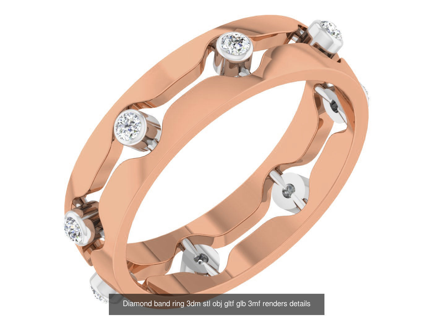 99 Diamond band ring 3dm stl obj gltf glb 3mf renders details 3D Model Collection_7