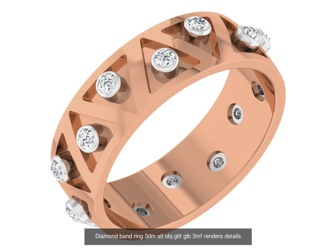 99 Diamond band ring 3dm stl obj gltf glb 3mf renders details 3D Model Collection_15