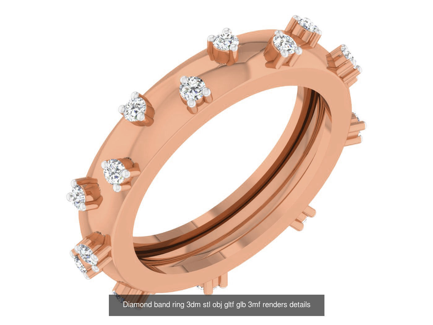 99 Diamond band ring 3dm stl obj gltf glb 3mf renders details 3D Model Collection_93