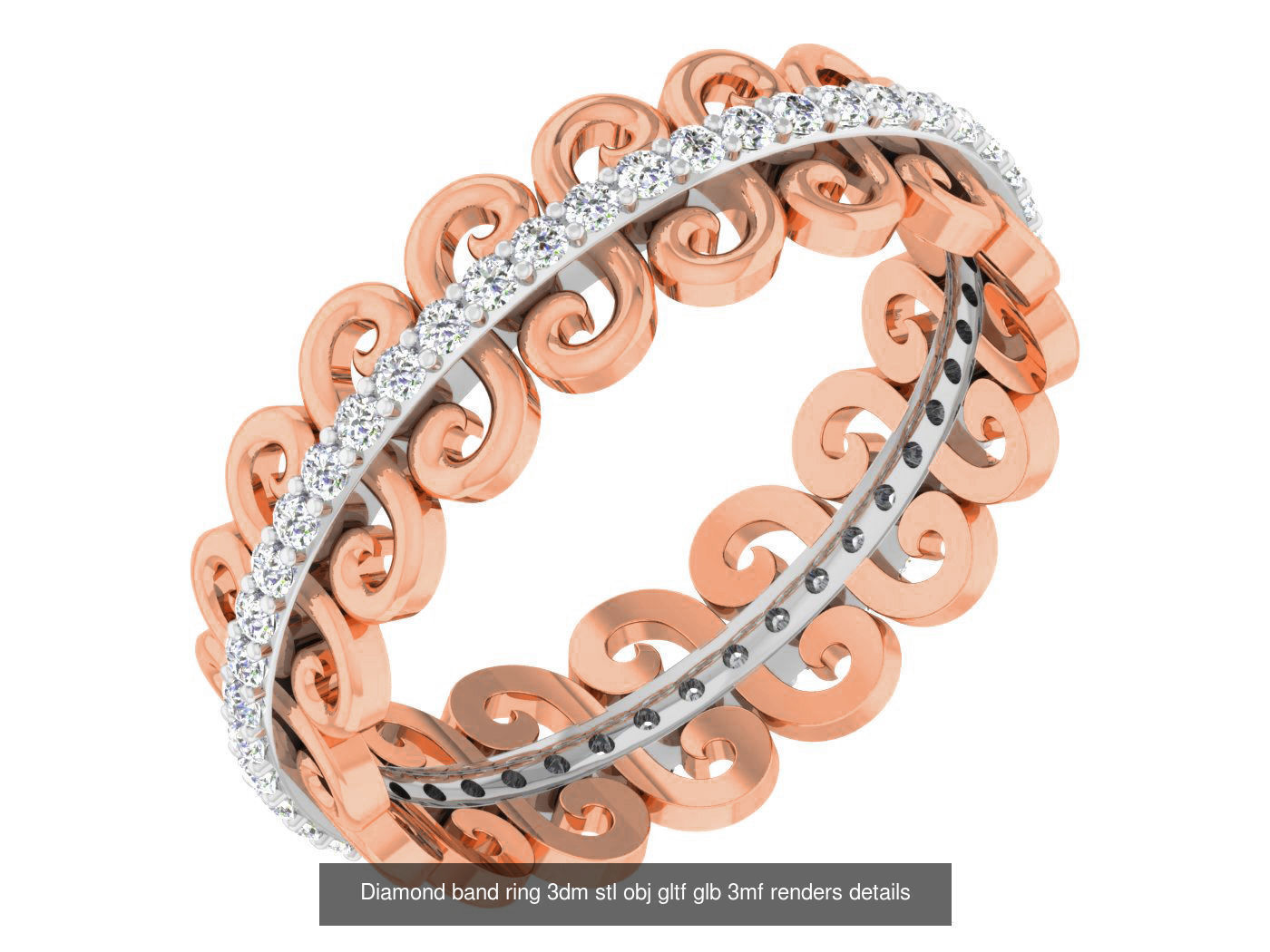 99 Diamond band ring 3dm stl obj gltf glb 3mf renders details 3D Model Collection_72