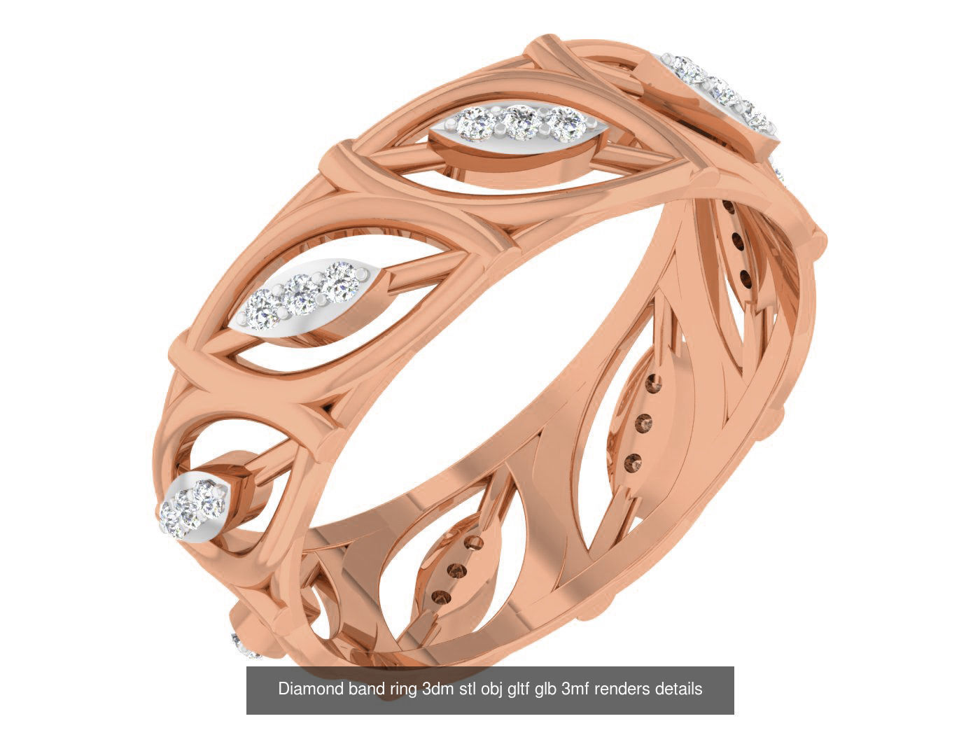 99 Diamond band ring 3dm stl obj gltf glb 3mf renders details 3D Model Collection_5