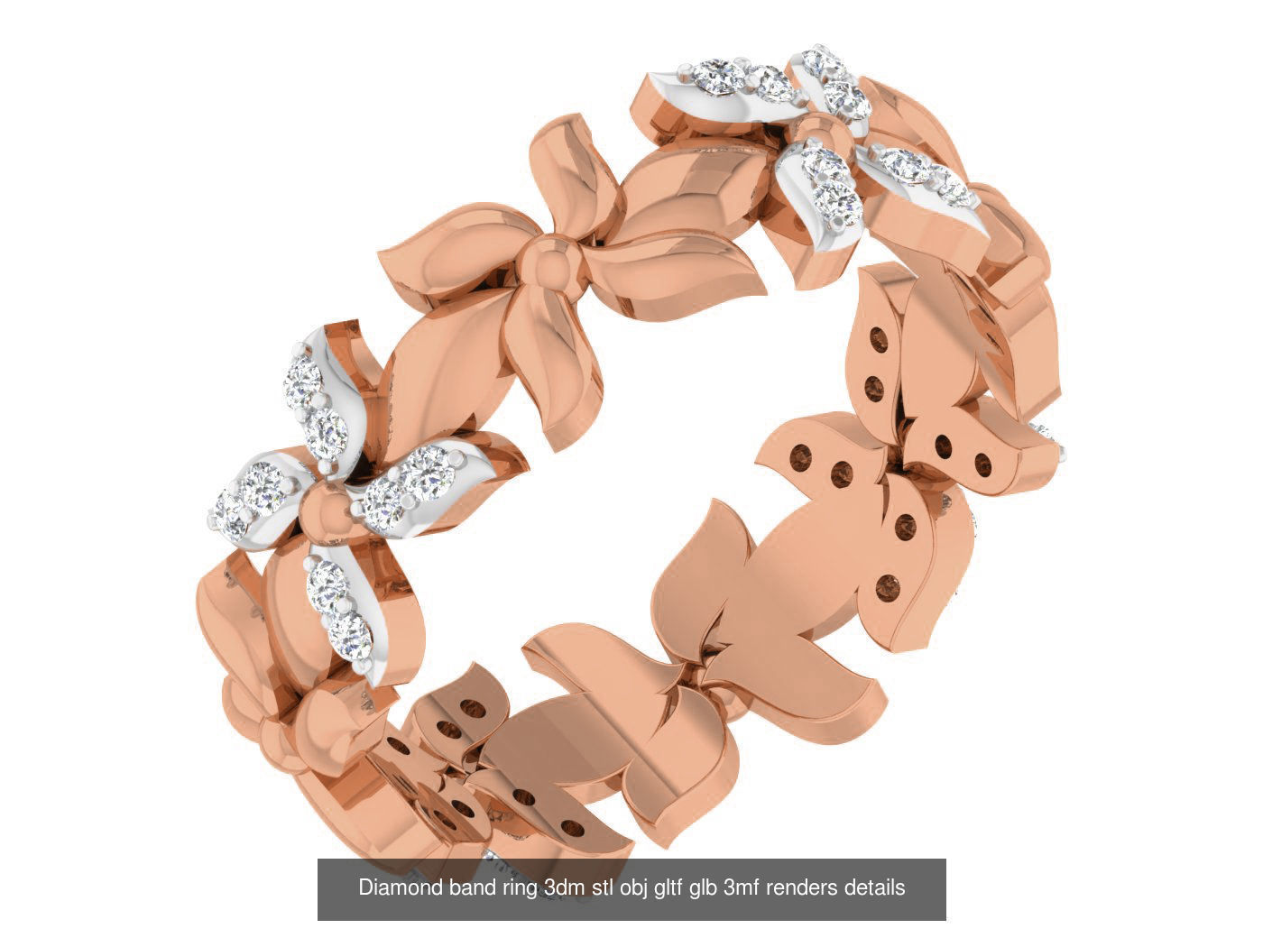 99 Diamond band ring 3dm stl obj gltf glb 3mf renders details 3D Model Collection_28