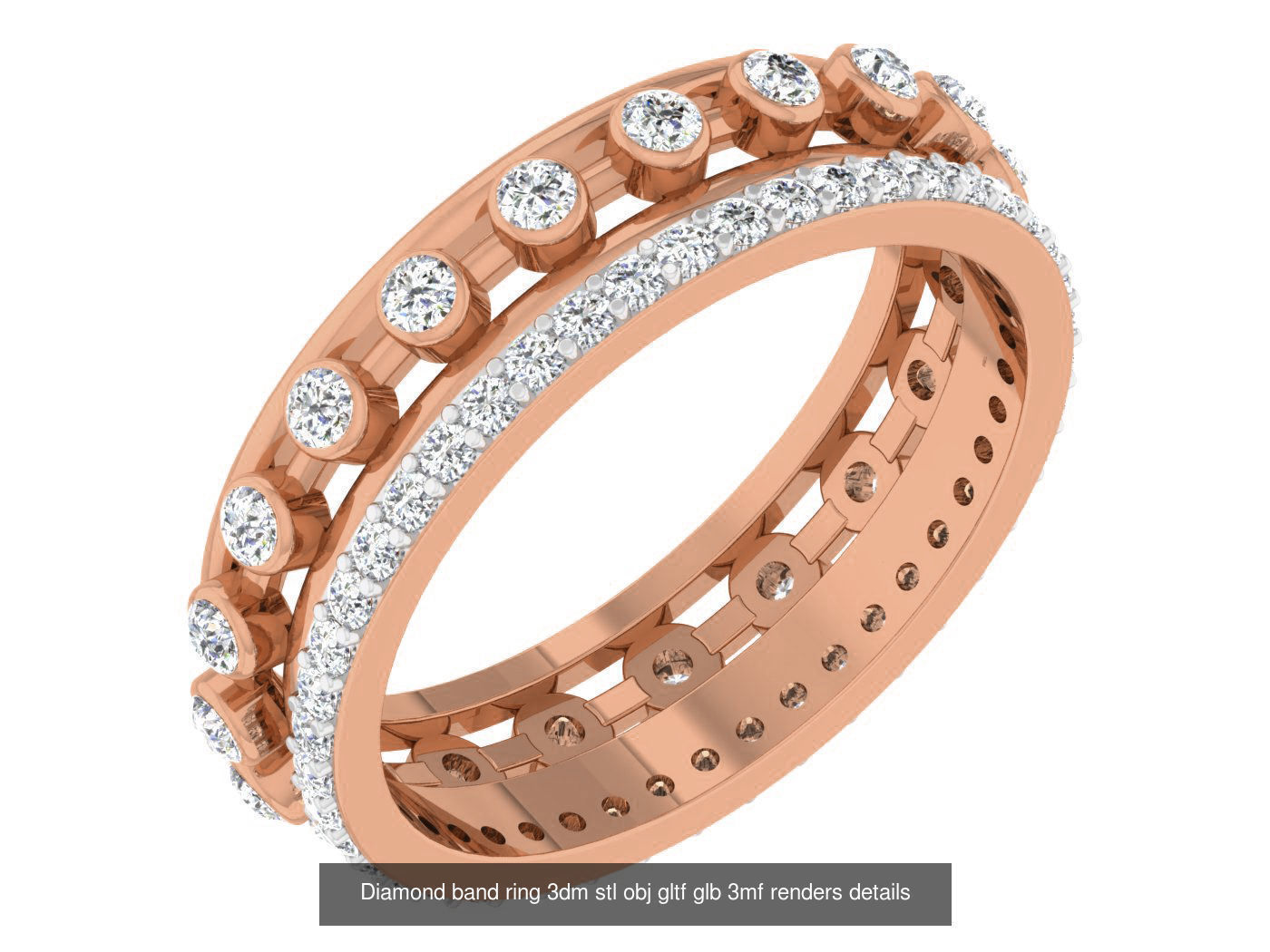 99 Diamond band ring 3dm stl obj gltf glb 3mf renders details 3D Model Collection_21