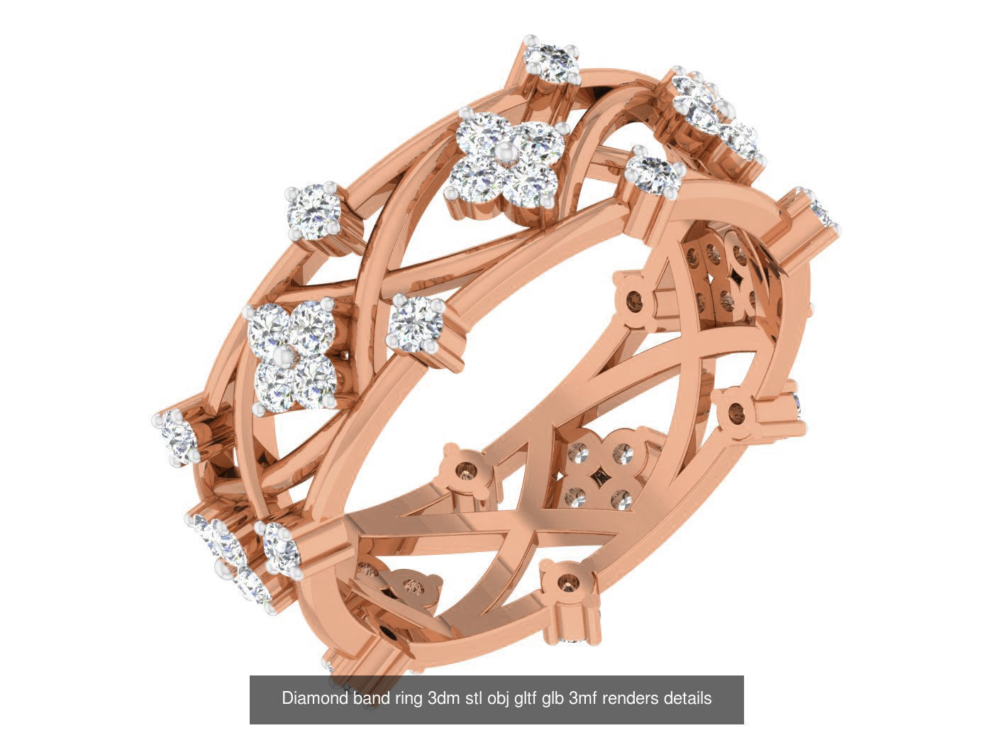 99 Diamond band ring 3dm stl obj gltf glb 3mf renders details 3D Model Collection_35