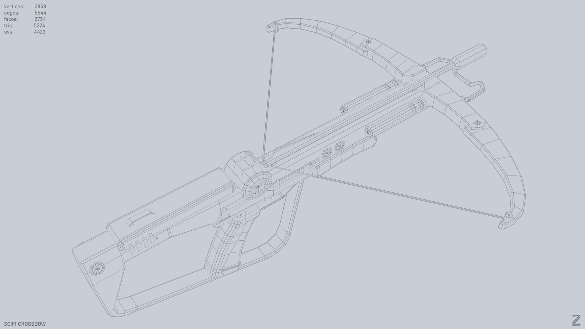 Scifi crossbow Low-poly 3D model_12