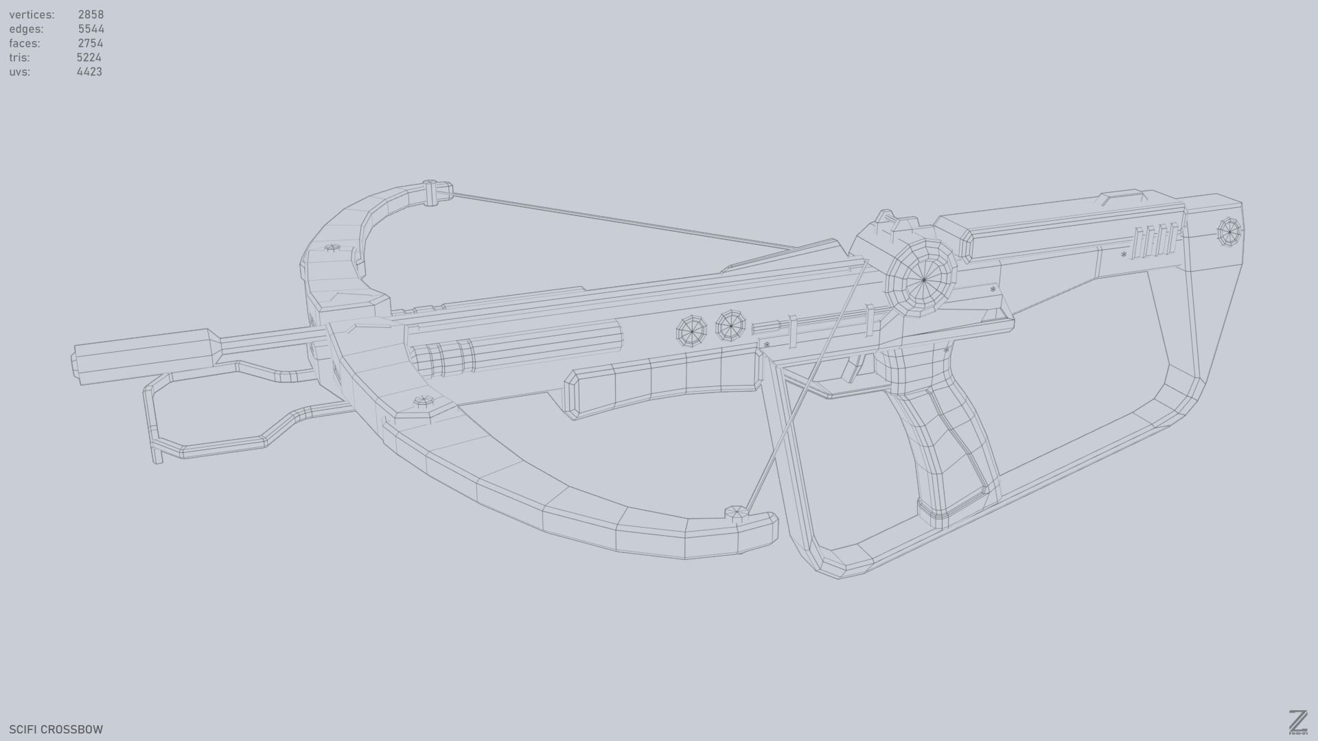 Scifi crossbow Low-poly 3D model_15