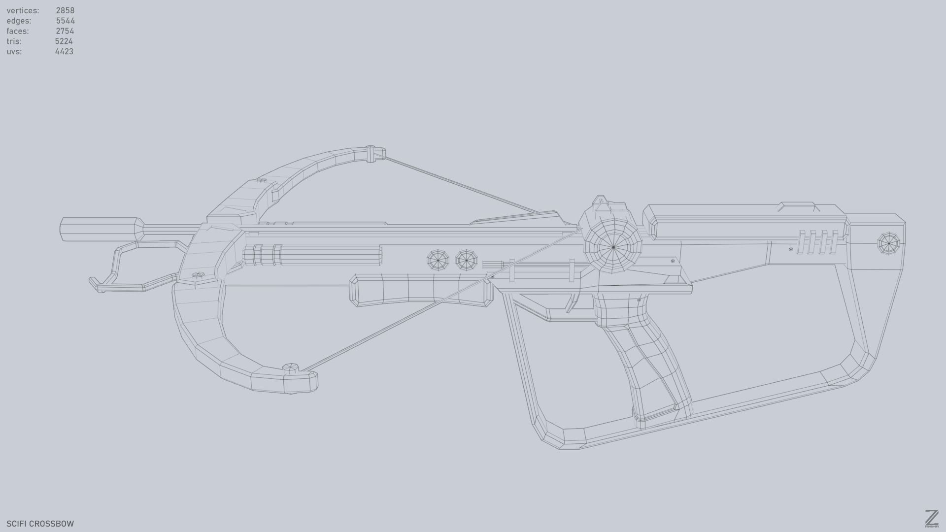 Scifi crossbow Low-poly 3D model_10