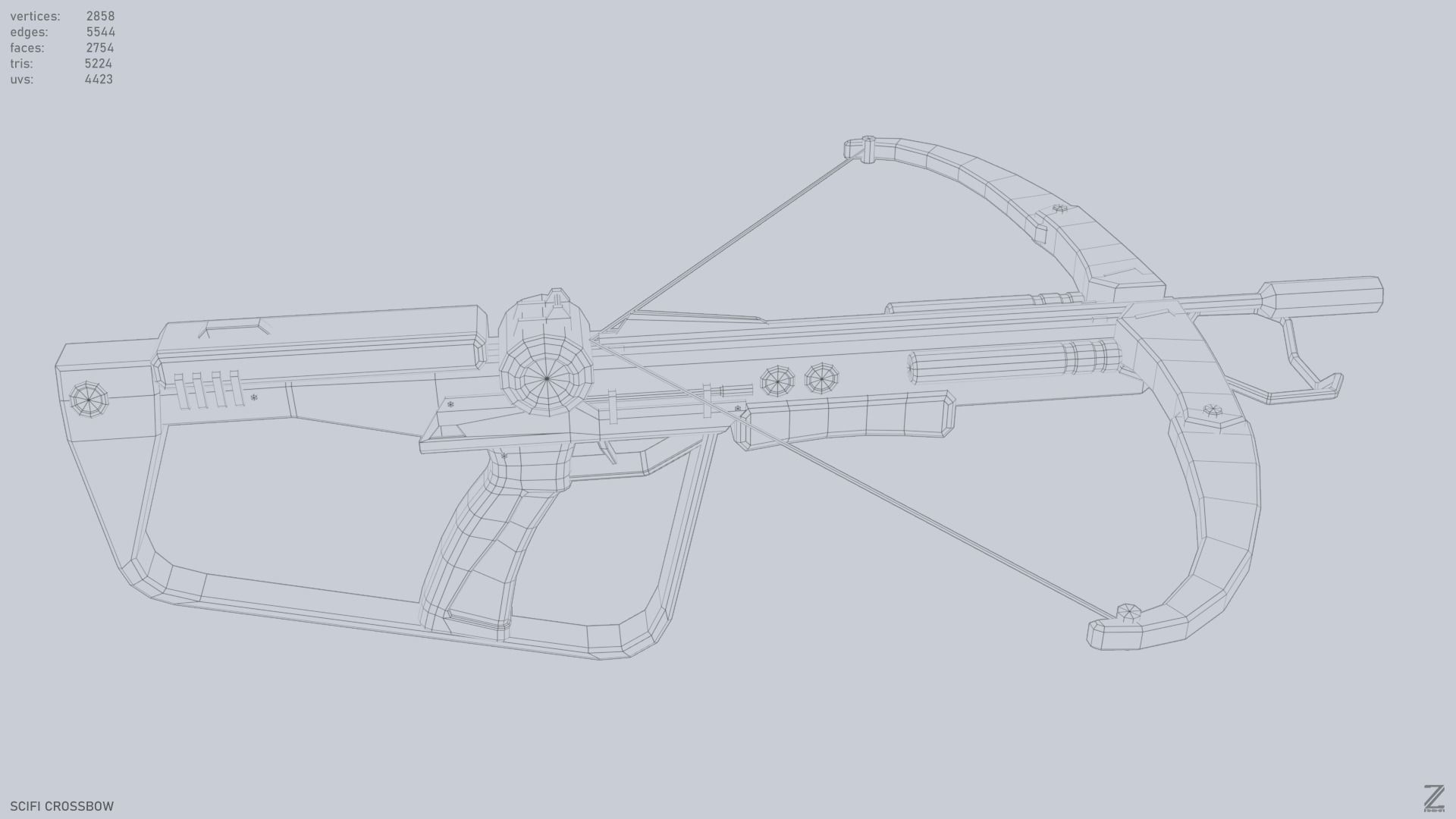 Scifi crossbow Low-poly 3D model_13