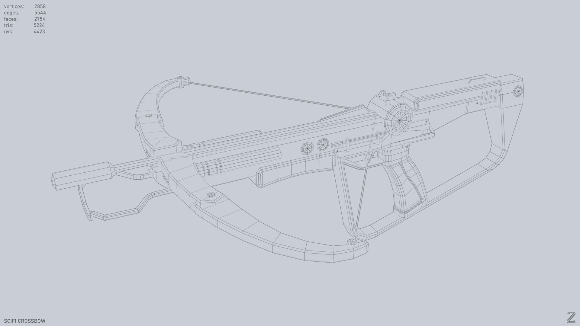 Scifi crossbow Low-poly 3D model_9