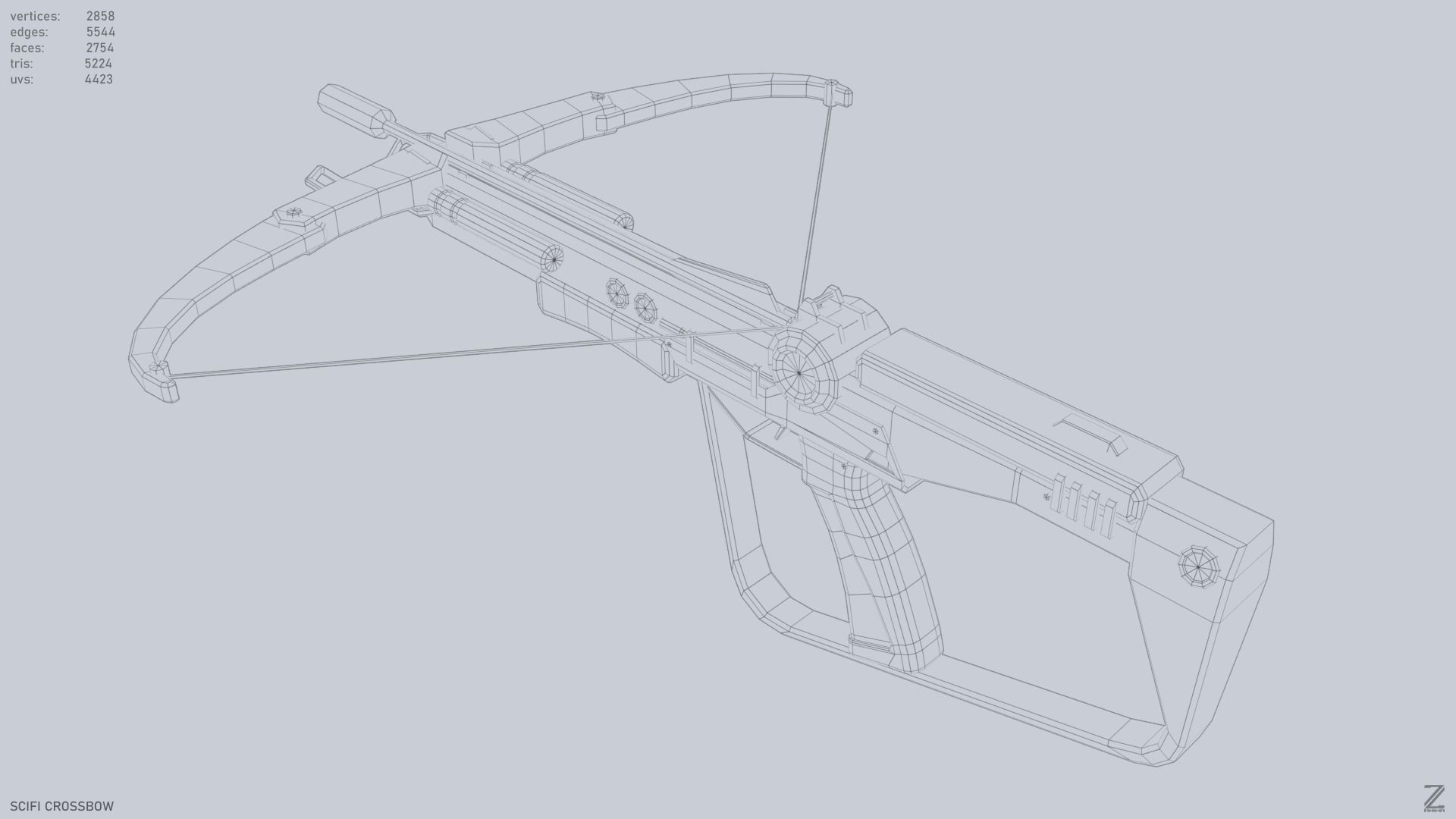 Scifi crossbow Low-poly 3D model_11