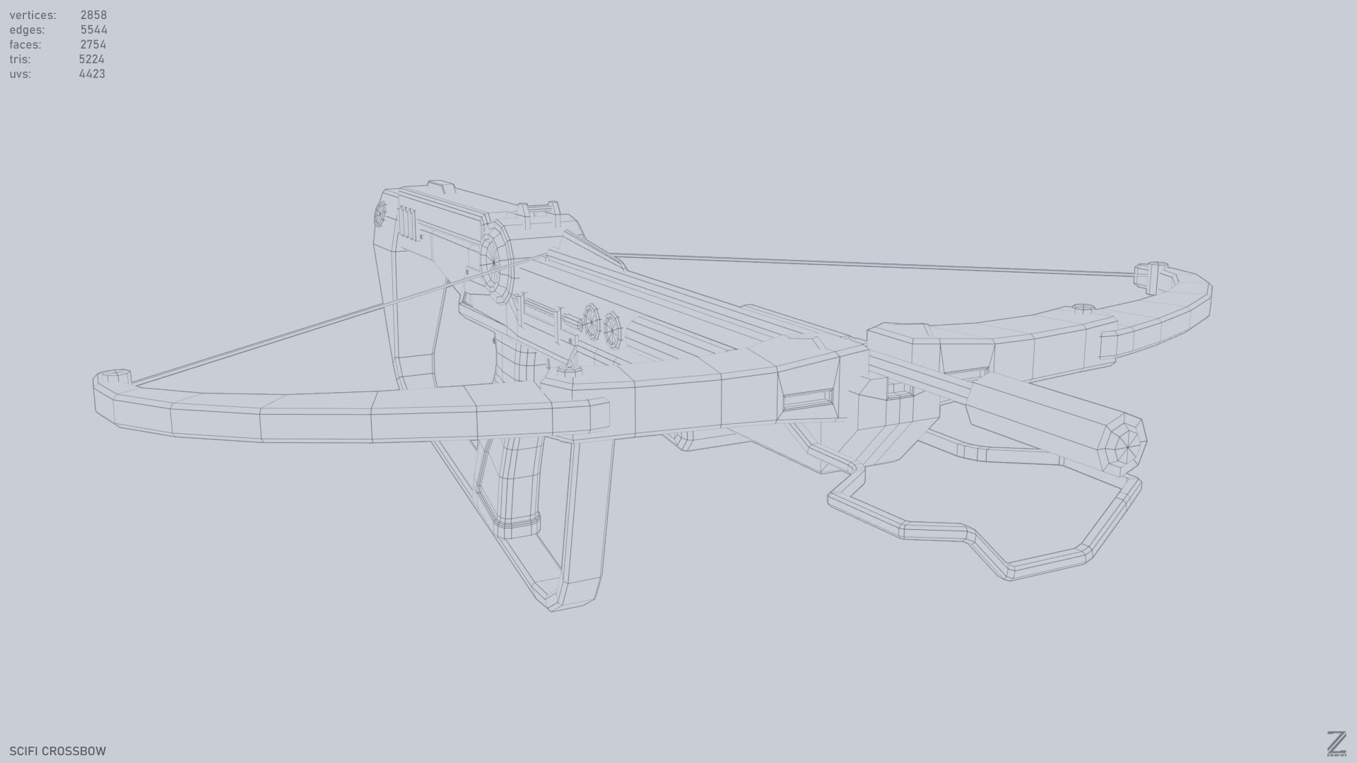 Scifi crossbow Low-poly 3D model_14