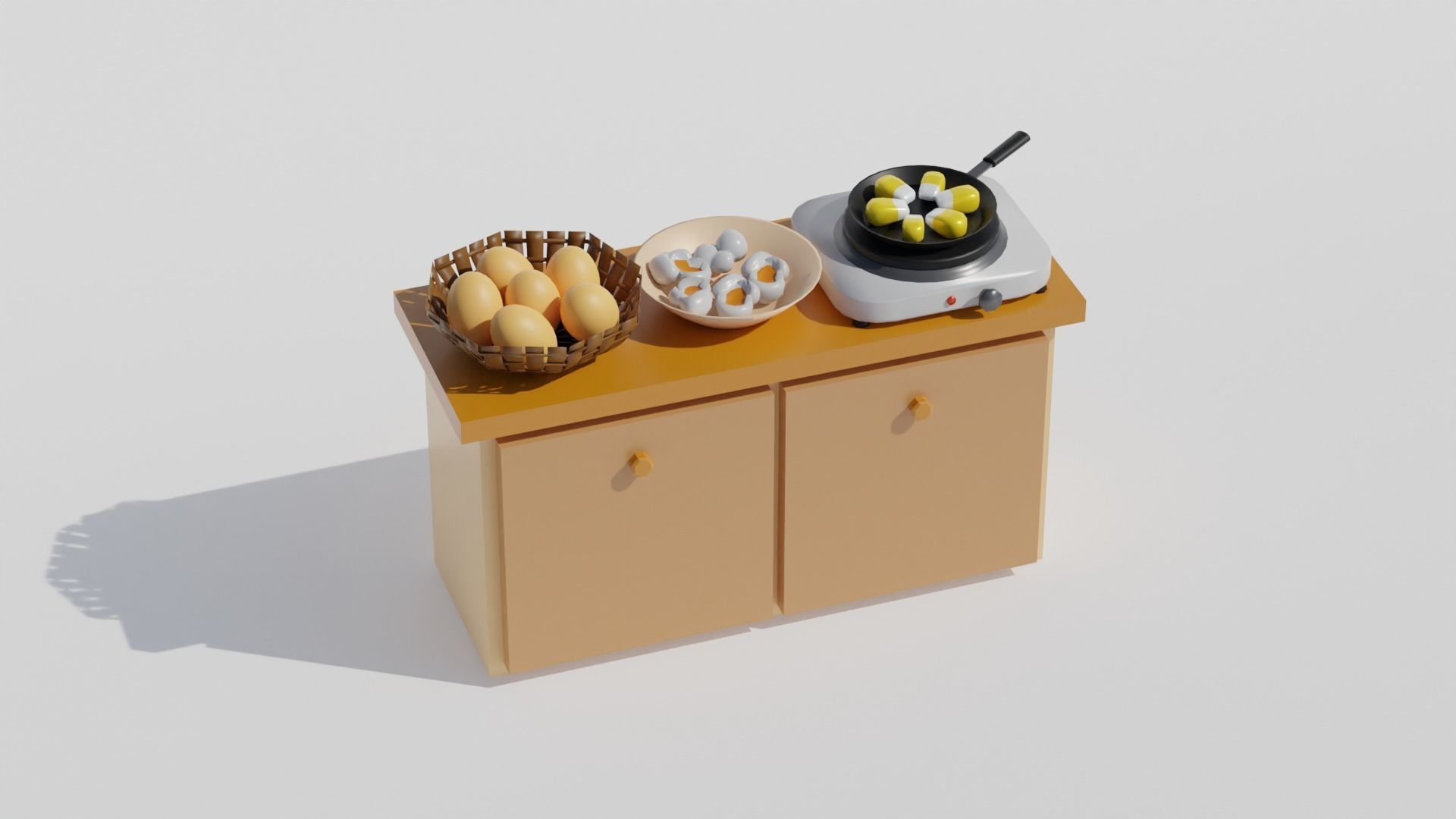 Kitchen table with appliances Low-poly 3D model_2