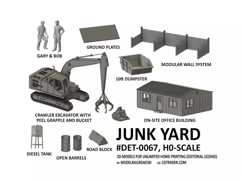 DET-0067 Junk yard detail set H0-scale 14 items 3D print model_0