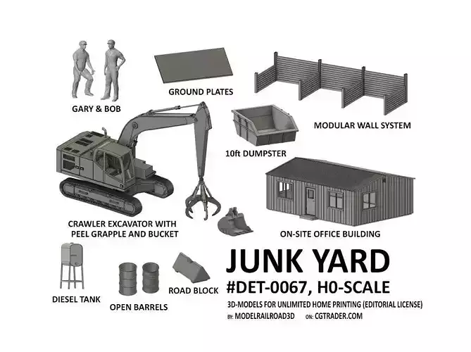 DET-0067 Junk yard detail set H0-scale 14 items 3D print model