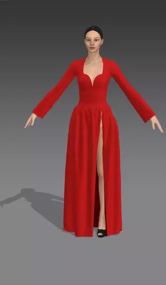 Dress red slit skirt ruffled look matte fabric Low-poly 3D model