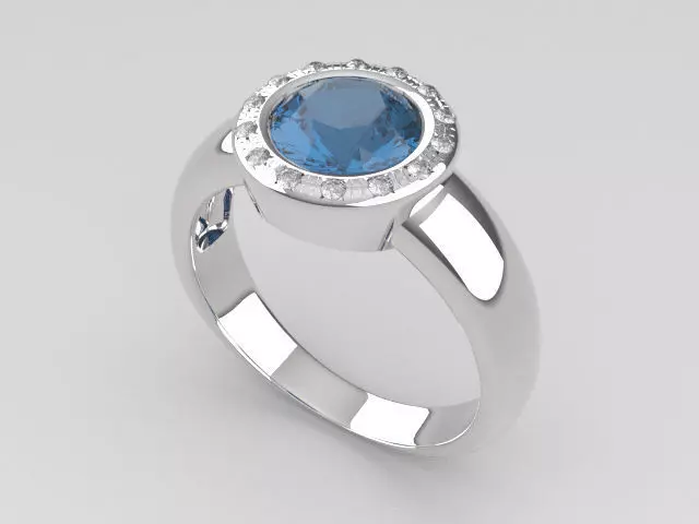 Anillo Oro Blanco Aguamarina y Diamantes 3D print model_0