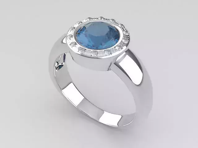 Anillo Oro Blanco Aguamarina y Diamantes 3D print model