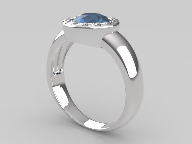 Anillo Oro Blanco Aguamarina y Diamantes 3D print model_1