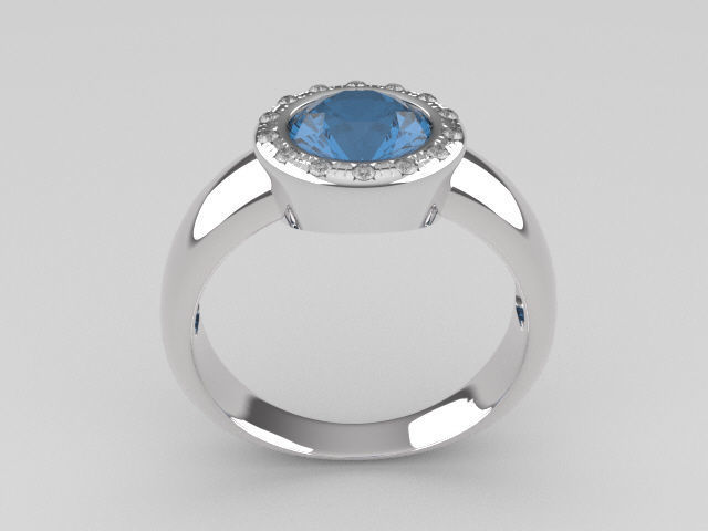 Anillo Oro Blanco Aguamarina y Diamantes 3D print model_2