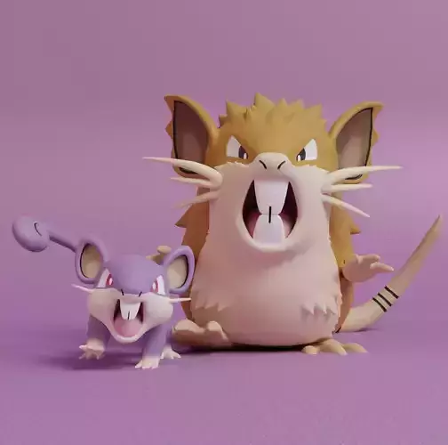 Pokemon - Rattata and Raticate with 2 poses 3D print model