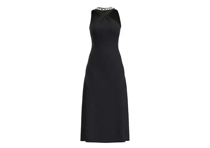 Black Sleeveless Cotton Dress With Chain