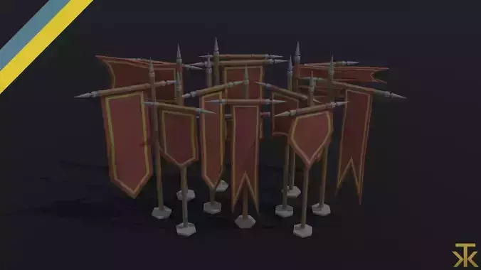 Cartoon medieval flags Polygonal Style