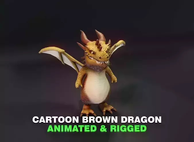 Cartoon Brown Dragon Animated 3D Model Low-poly 3D model