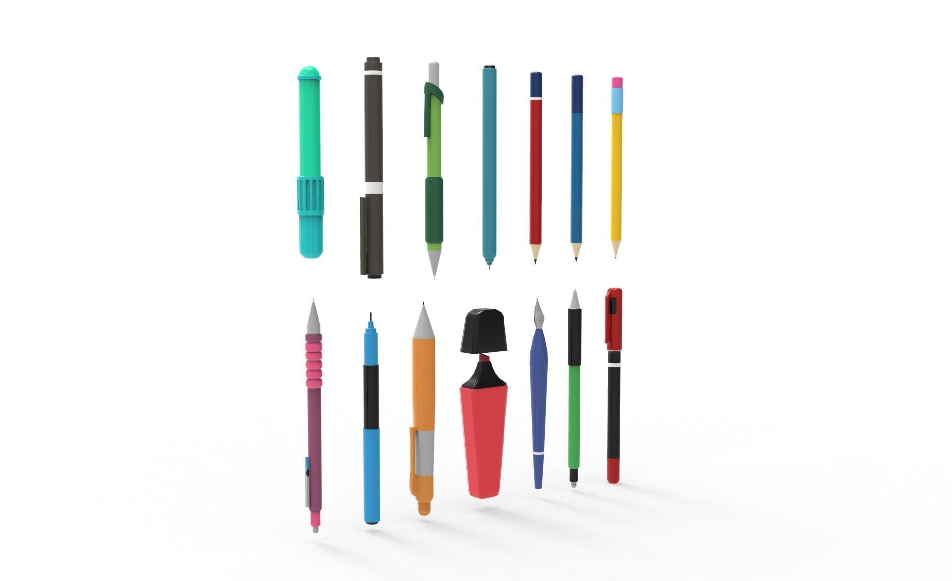 Pen school supplies collection 1 Low-poly 3D model_6