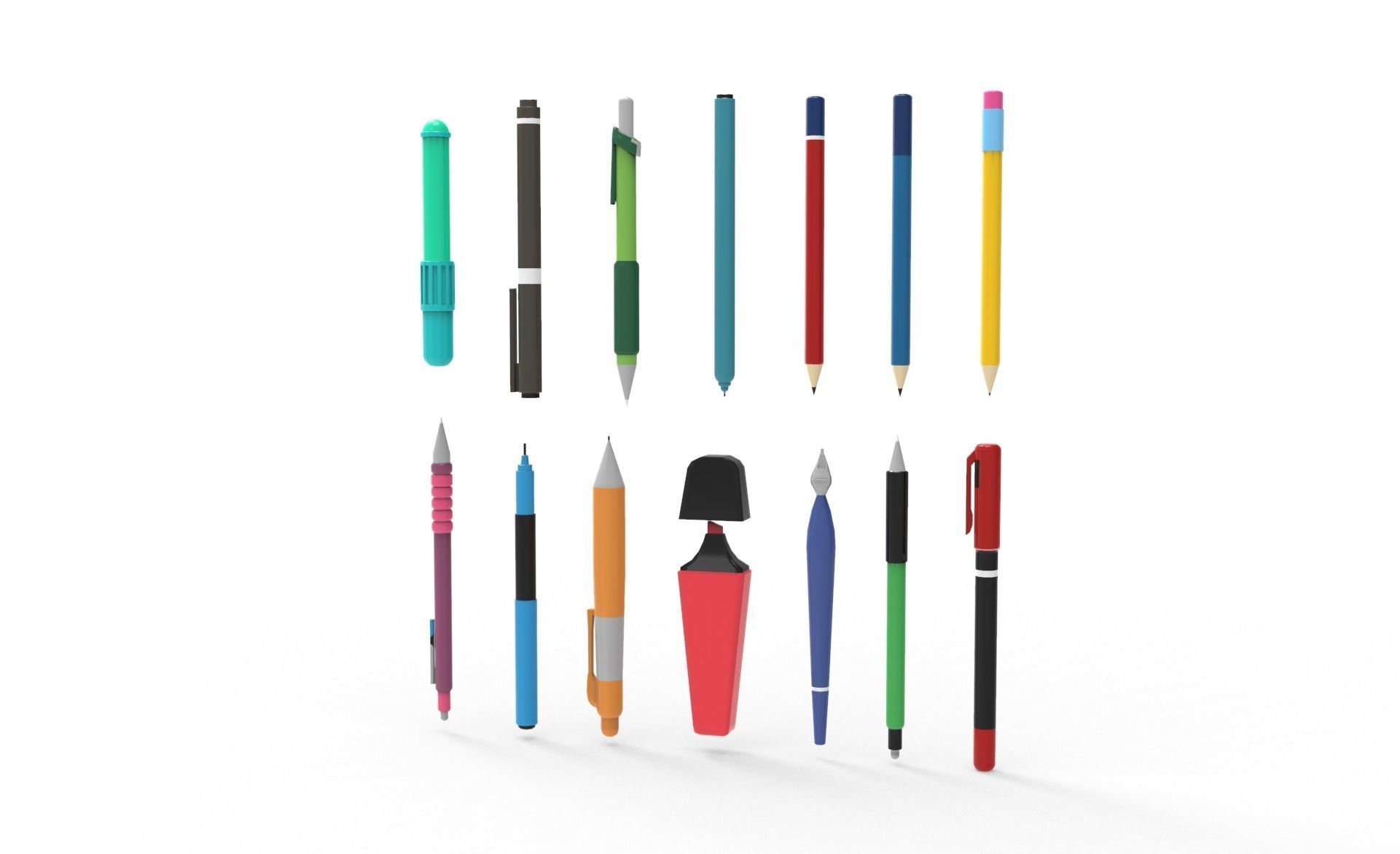 Pen school supplies collection 1 Low-poly 3D model_9