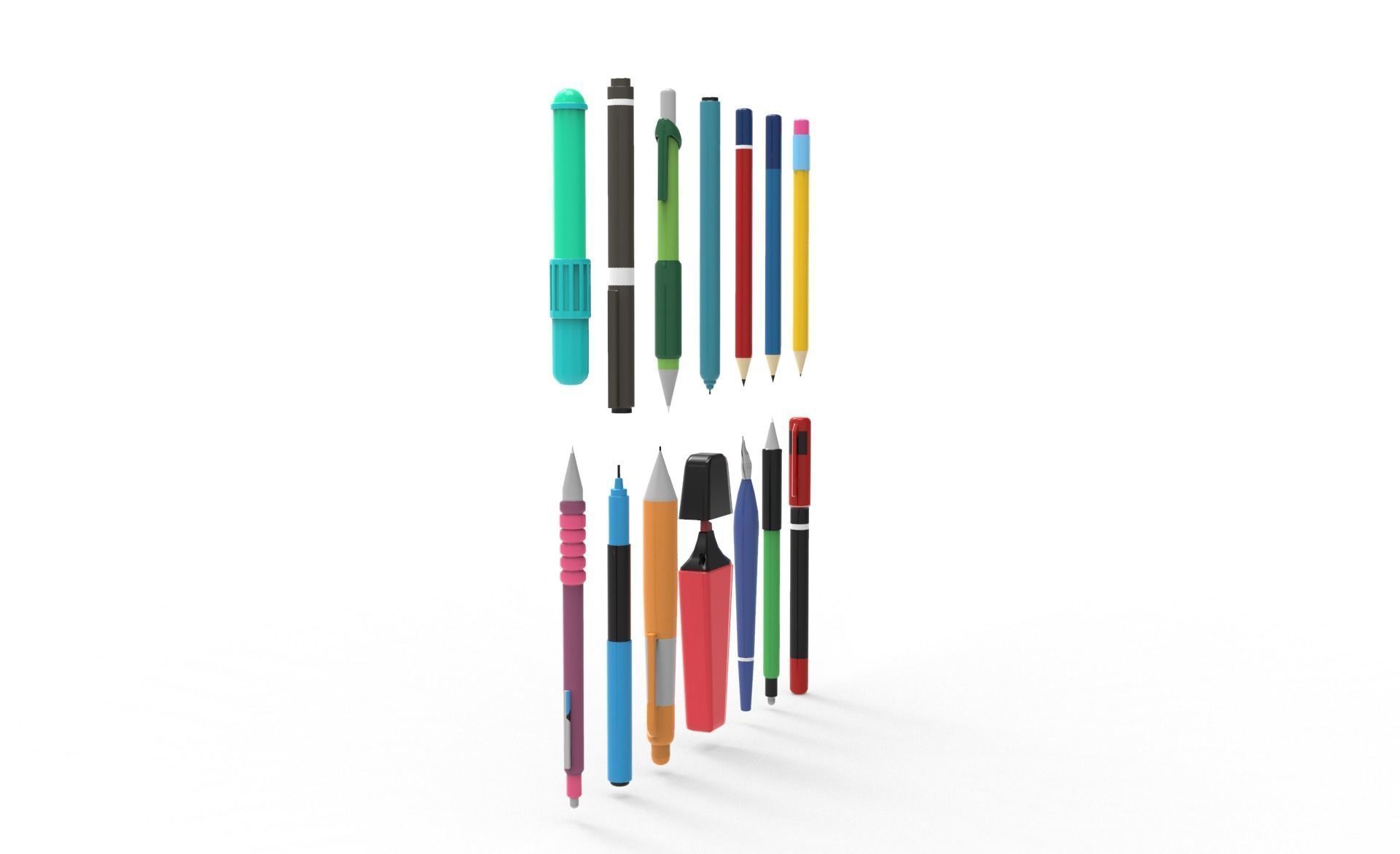 Pen school supplies collection 1 Low-poly 3D model_5