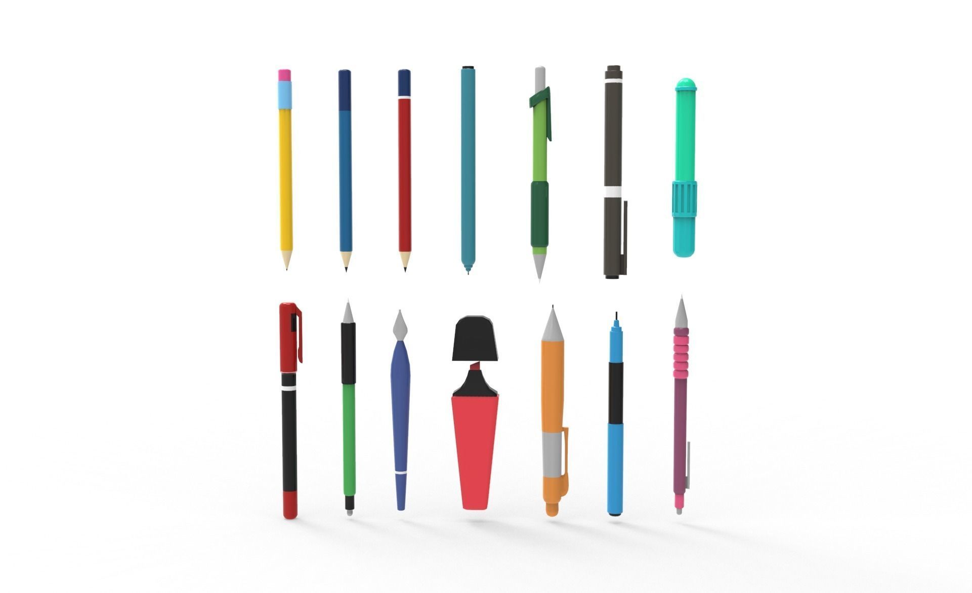 Pen school supplies collection 1 Low-poly 3D model_1