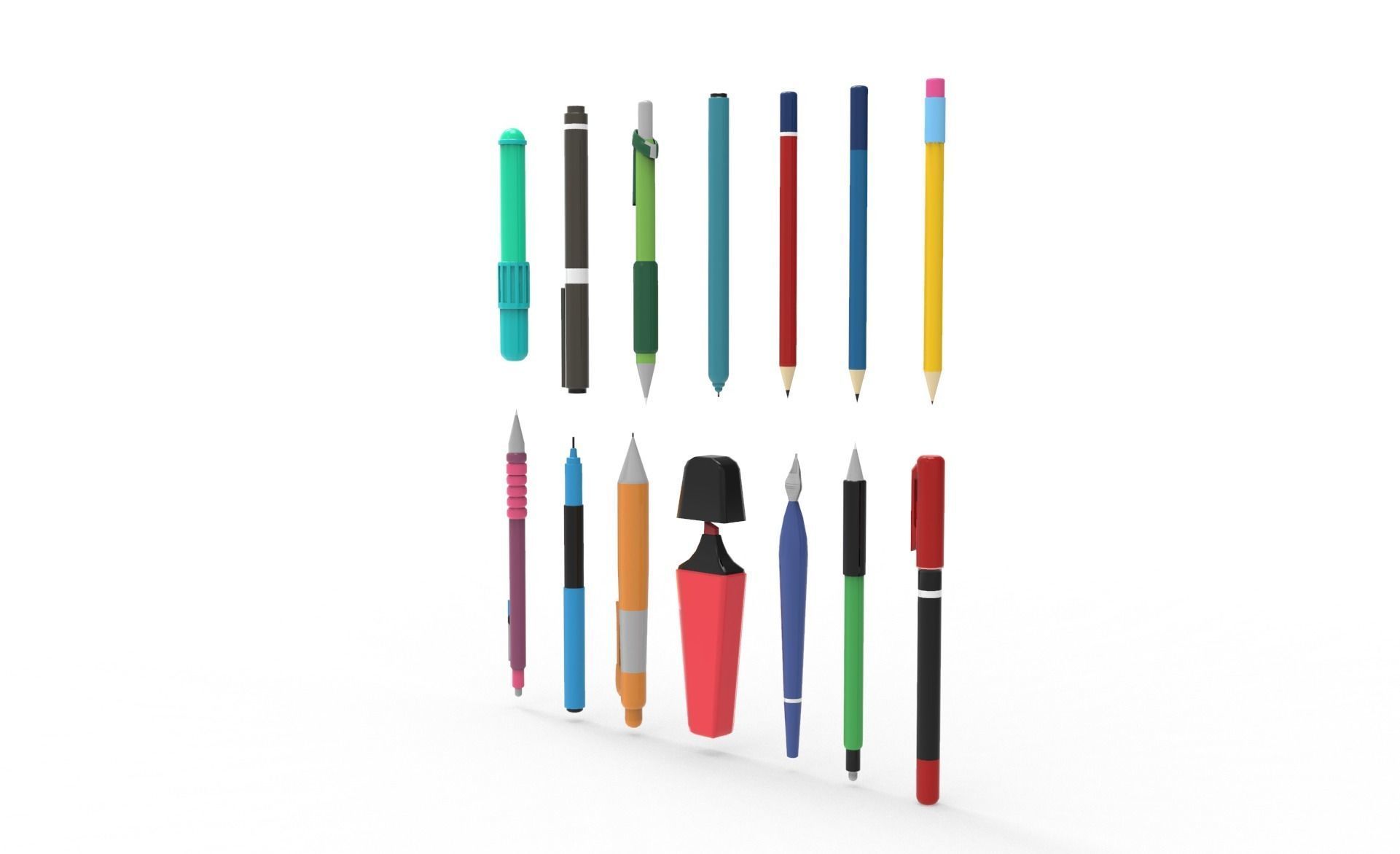 Pen school supplies collection 1 Low-poly 3D model_10